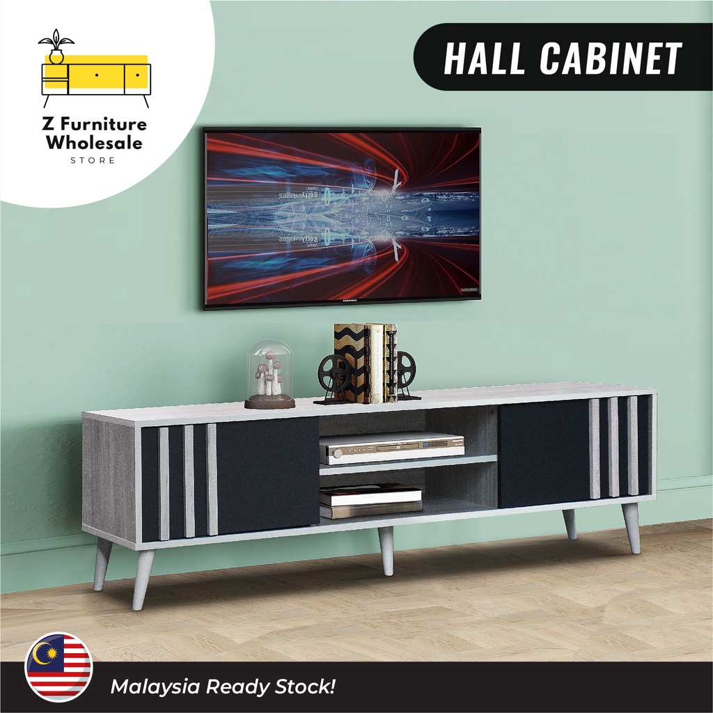 5FT TV Cabinet Vintage Style with Multiple Compartment-Walnut Grey or White Grey /Kabinet TV 5 kaki