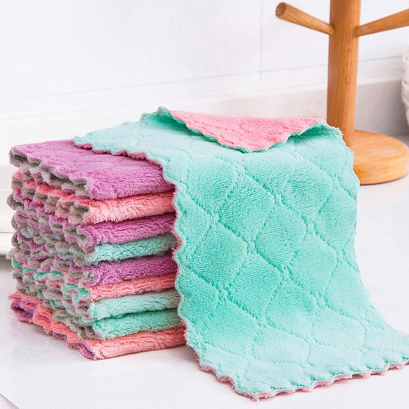 Double-layer Absorbent Microfiber Kitchen Dish Cloth Home Cleaning Wiping Towel 