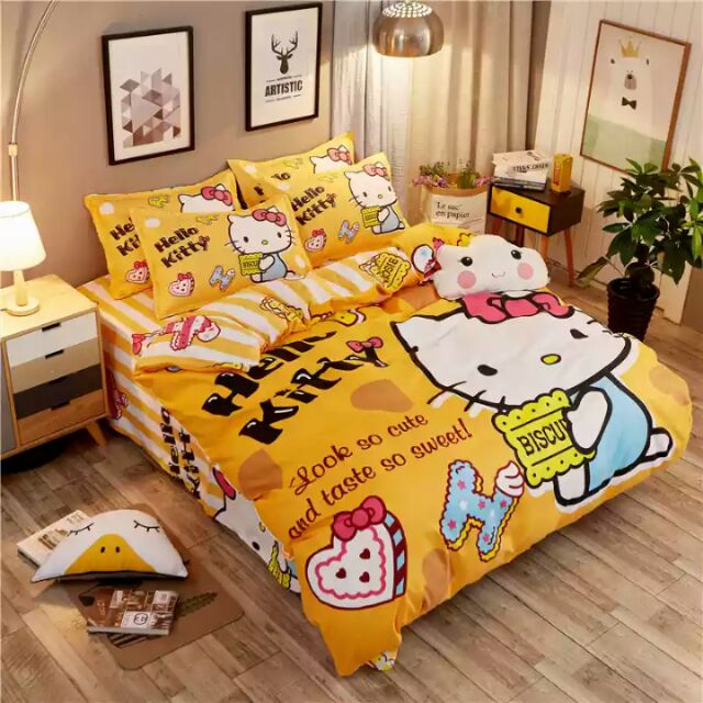 Hello Kitty Bedsheet Set Cadar Single Queen King With Quilt Cover