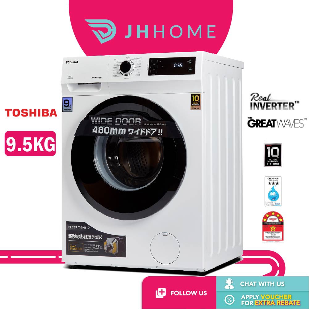 Toshiba 9.5KG Inverter Front Load Washer TWBK105S2M Quick Wash Anti
