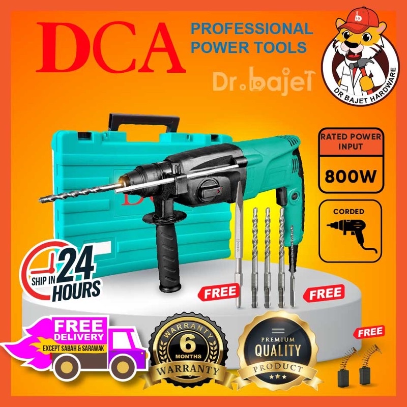 DCA Rotary Hammer Drill (3in1) AZC 0526 800W Penebuk dinding AZC 0526