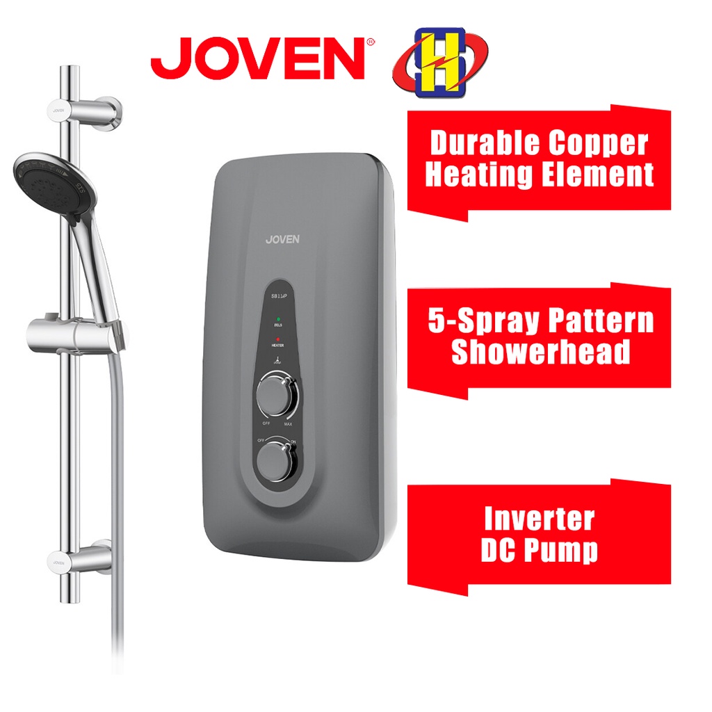 Joven Instant Water Heater (DC Pump/Dark Grey) SB11 Series Inverter 5-Spray Pattern Showerhead SB11iP