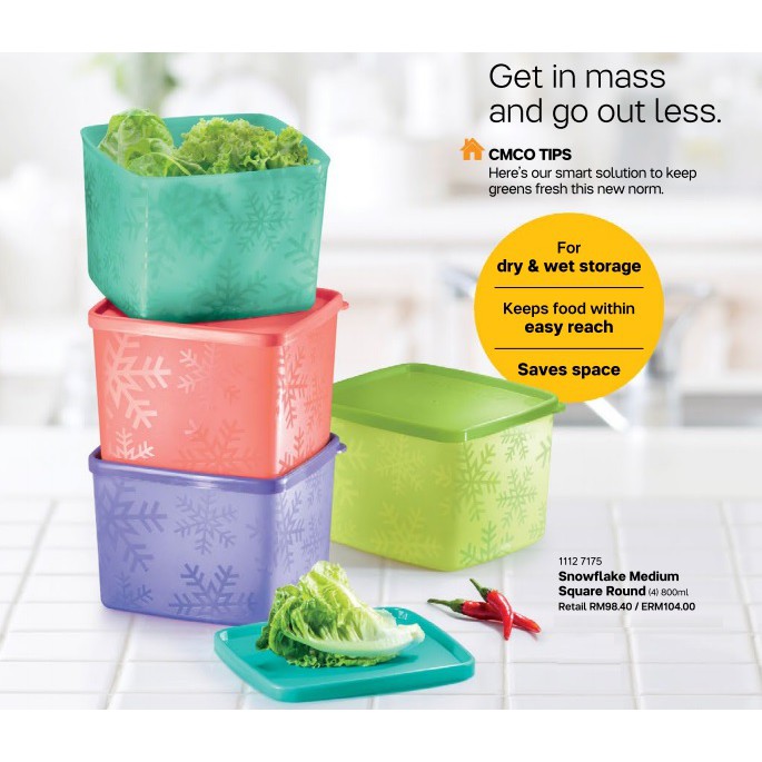 Tupperware Snowflake Square Round 800ml