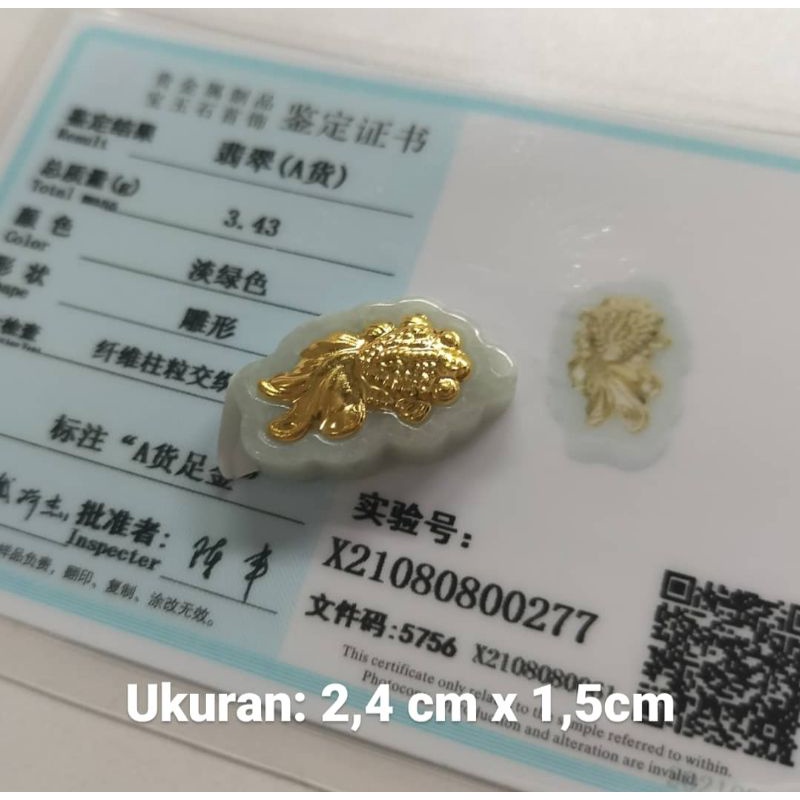 Genuine Jadeite Goldfish Goldfish Grade A Pure Gold Plated Certificate