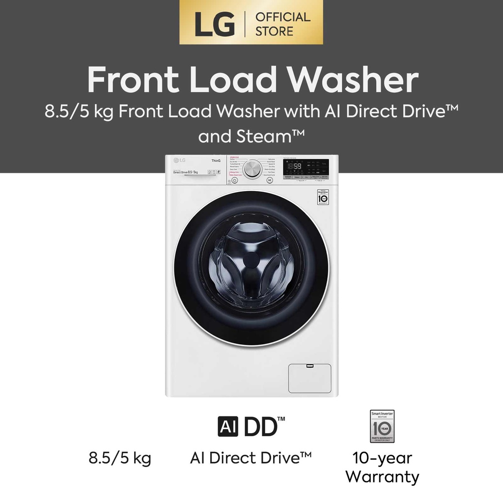 LG 8.5kg/5kg FV1285D4W Front Load Washer Dryer Washing Machine with AI