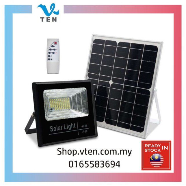 Waterproof 40W Solar Spotlight Flood With Remote Control Car Park Garden Lampu 太阳能大灯省电聚光灯Lampu Spotlight