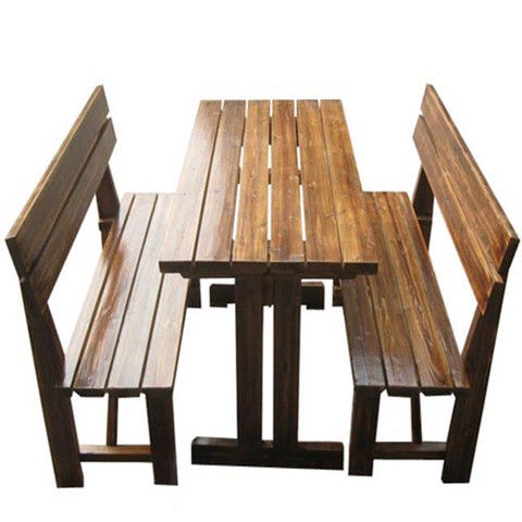 ✓☊Outdoor Solid Wood Furniture Carbonized Fire Wood Outdoor Tables And Chairs Solid Wood Dining Tables And Chairs Coffee