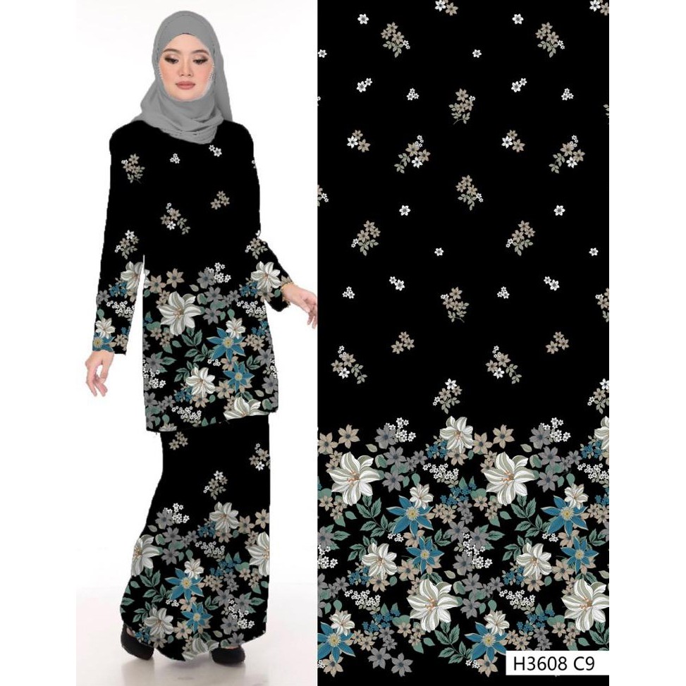 Ready Stock Baju Kurung Printed Hitam Shopee Malaysia