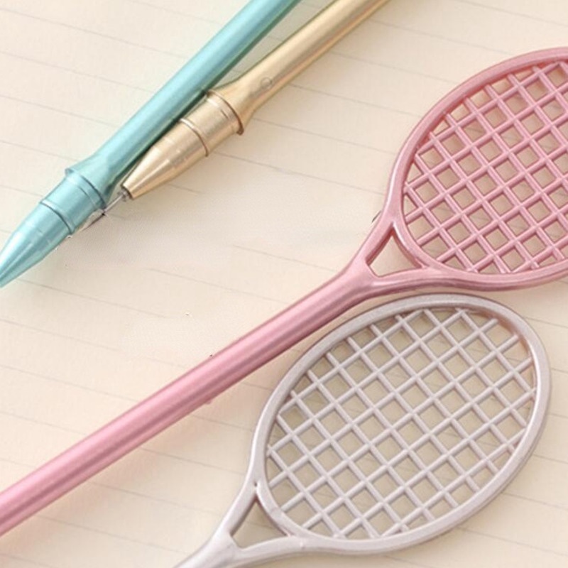 6PCS Cute Kawaii Badminton Racket Gel Ink Roller Ball Point Pen School Kids Pen 