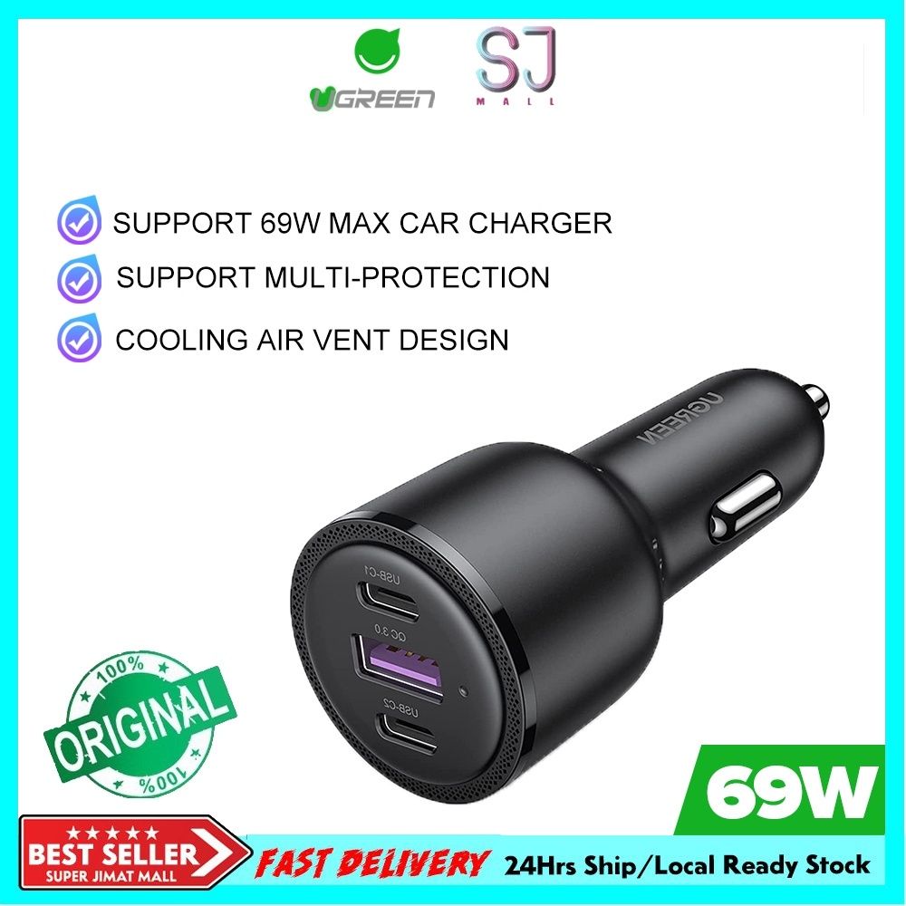 UGREEN 69W Car Charger PD 60W 20W SCP 22.5W Fast Charge USB C QC 3.0