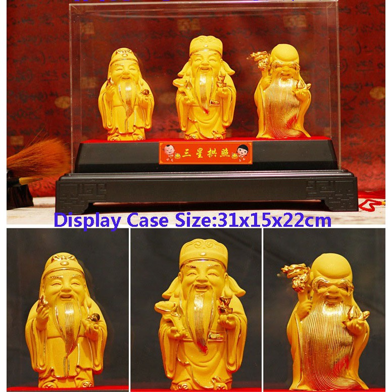 Fengshui Statue Fulushou With Display Case And Gift Pack福禄寿三星绒沙金摆件含展示柜和礼盒长辈生日礼物风水招财摆件 Shopee Malaysia