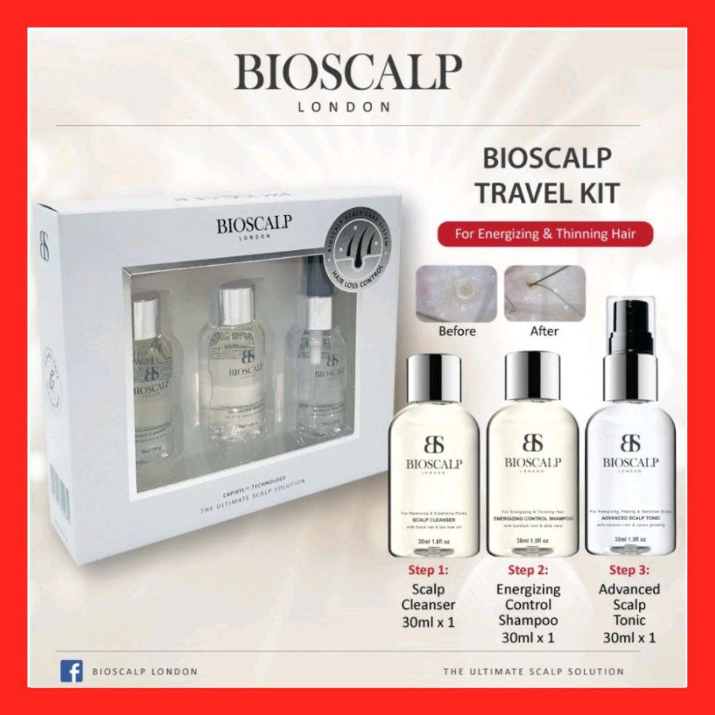 BIOSCALP LONDON SCALP CLEANSER/SHAMPOO/SCALP TONIC TRAVEL KIT - DANDRUFF/ENERGIZING/HAIR LOSS CONTROL