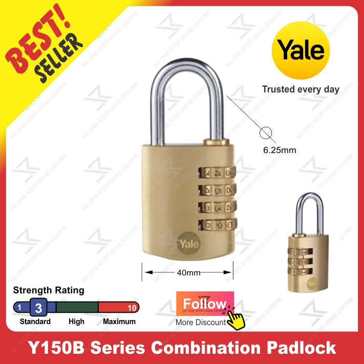 Yale Y150B Brass Combination Padlock Y150B/30/125 30MM or Y150B/40/130