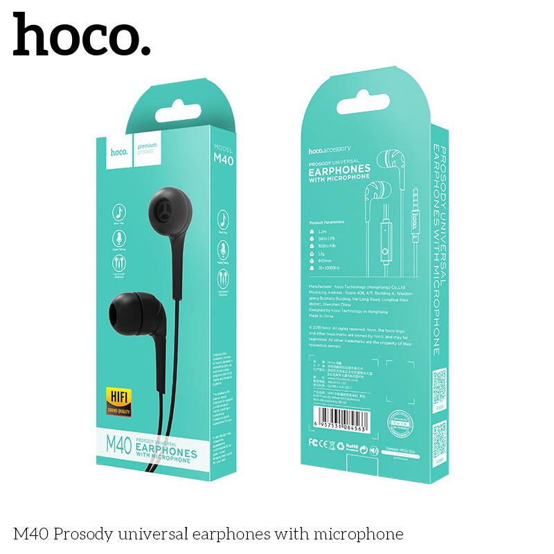 *ready stock* HOCO M40 PROSODY UNIVERSAL EARPHONES WITH MICROPHONE