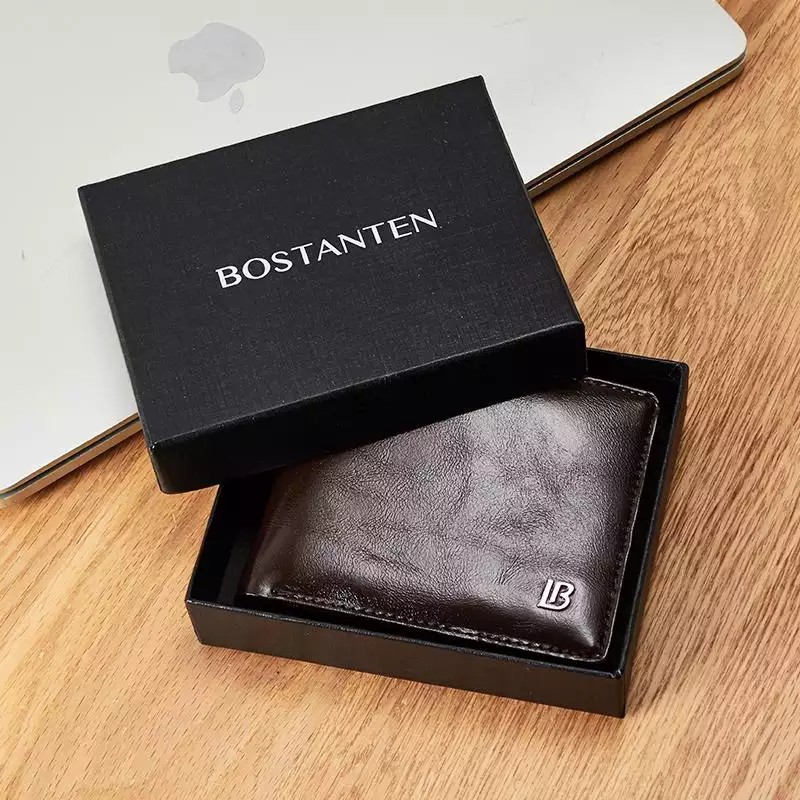 Bostanten Men's PU Leather Folding Zip Wallet - Black/Browns/Brown/Gray Brown