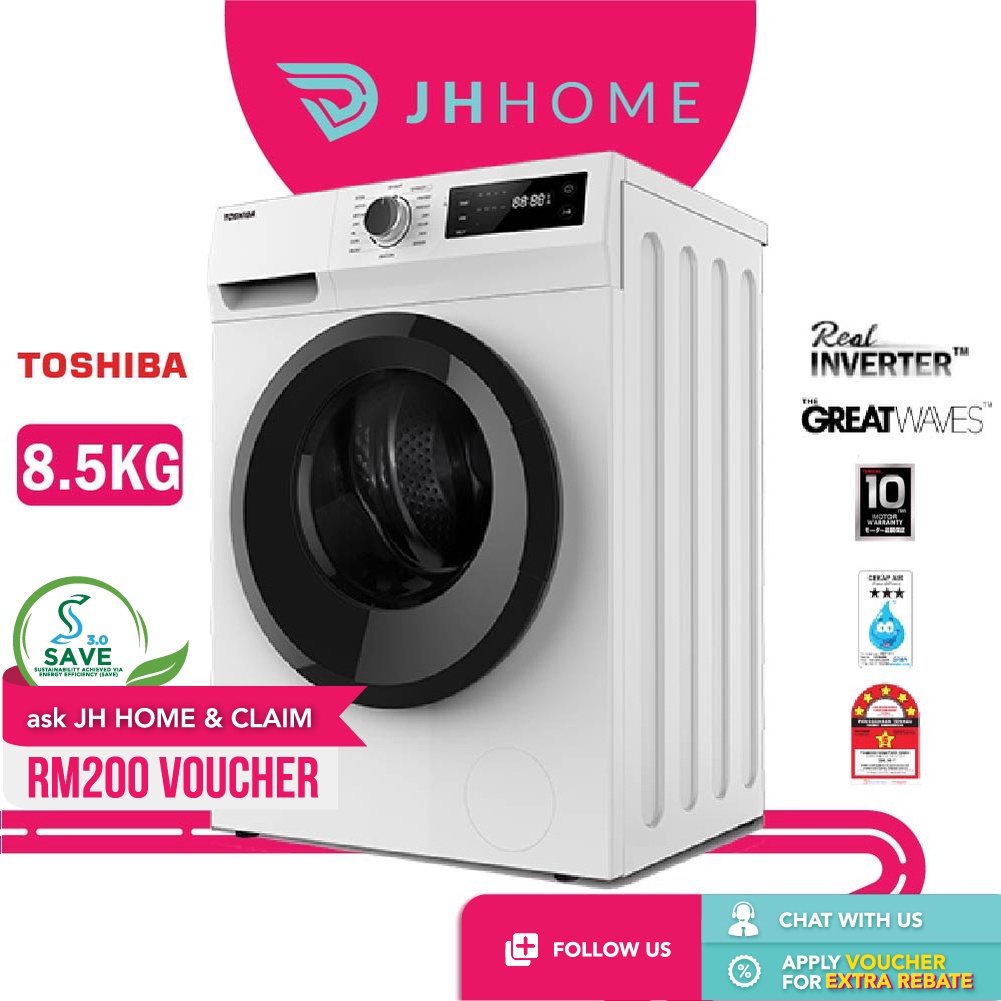 Toshiba 8.5KG Front Load Real Inverter Washer TWBH95S2M(WK) Washing
