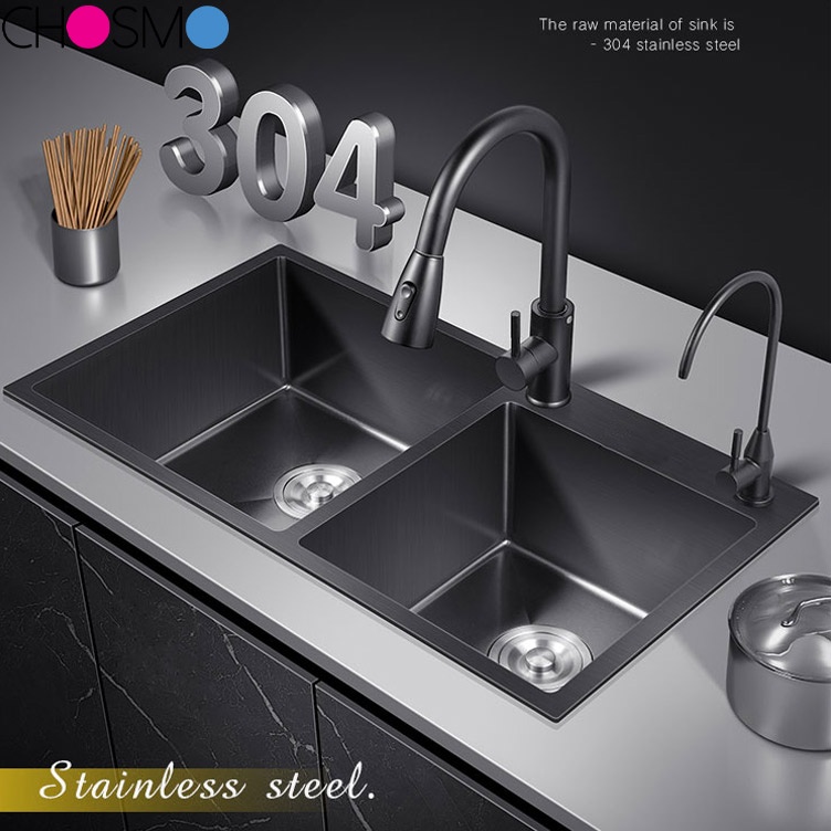 Stainless Steel Nano Sink Bowl Kitchen Sink Black Double Basin Sink