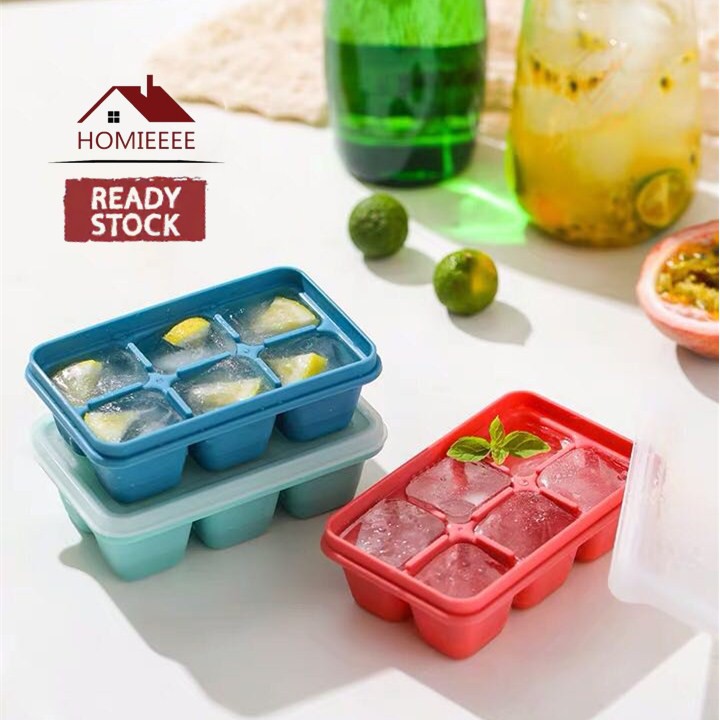 Mini Ice Cube Tray with Cover🔥Ready Stock🔥6 Grids Ice Jelly Baby Food Maker Mould Silicone Base 六格迷你冰块模具