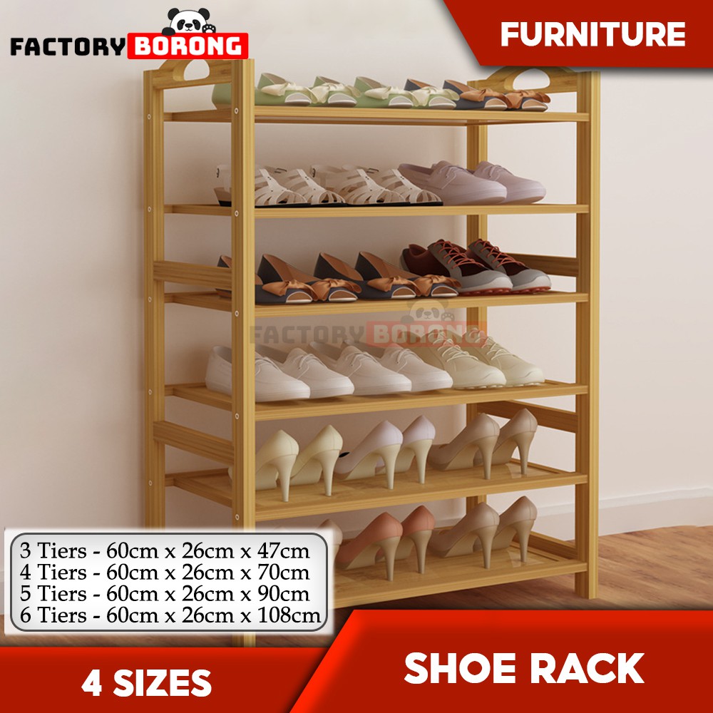 FB SR006 Large Capacity Bamboo Made Shoe Rack (3/4/5/6 Tiers) Shoe Cabinet Furniture Hall Way Rak Kasut Buluh Perabot