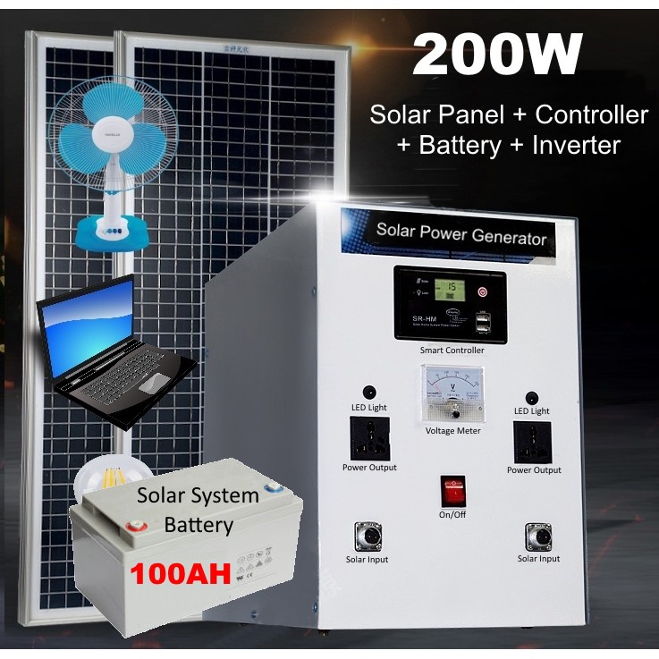 200W Solar Power Integrated System 1000W AC Output + 100Ah Solar Battery Shopee Malaysia