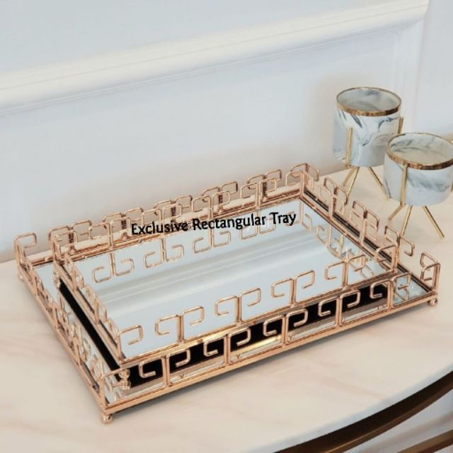 Exclusive Mirrored Tray Rose Gold, Rose Gold Mirrored Serving Tray