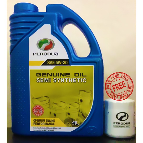 Original Perodua 5w30 Sae 5w 30 Semi Synthetic Engine Oil 4 Liter Free Oil Filter Minyak Enjin Minyak Hitam Myvi Alza Shopee Malaysia