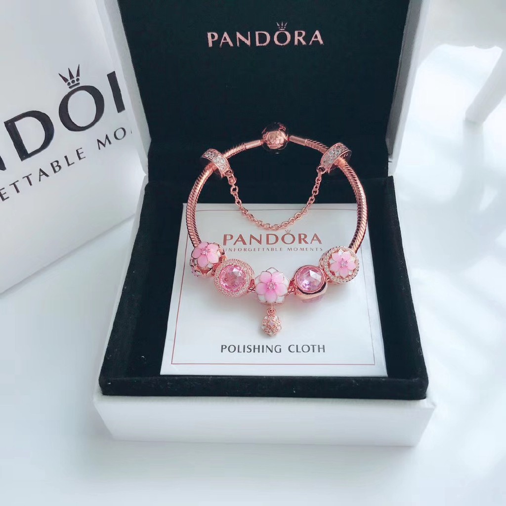 Pandora Rose Gold Bracelet 925 Silver Diamond Birthday Present Pandora Bracelet Gift Box Shopee Malaysia