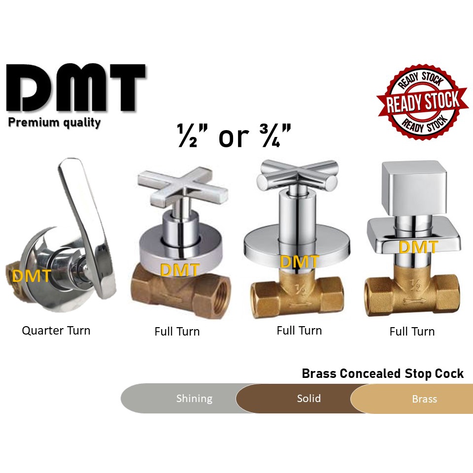 Premium Brass Stopcock, Stainless Steel, Stop Tap, Valve, Concealed