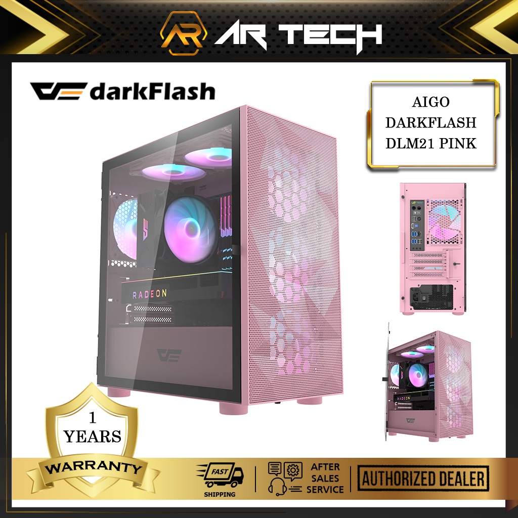 Aigo DarkFlash DLM 21 Pink Mesh MATX Tempered Glass Hinged Gaming ...