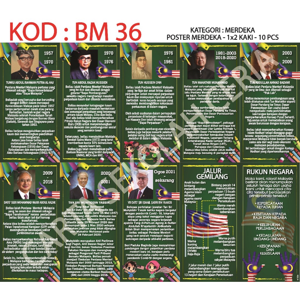 BM36) Poster 10pcs Perdana Menteri Malaysia  Shopee Malaysia