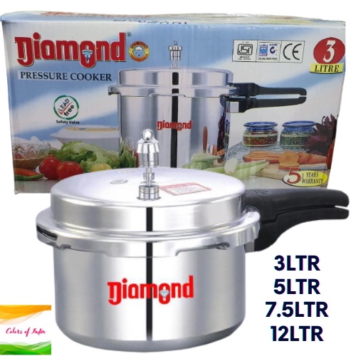 DIAMOND  Aluminium  Strong Lid Cover Pressure Cooker 7.5 Litres Quick Heating Safety Gasket Release System