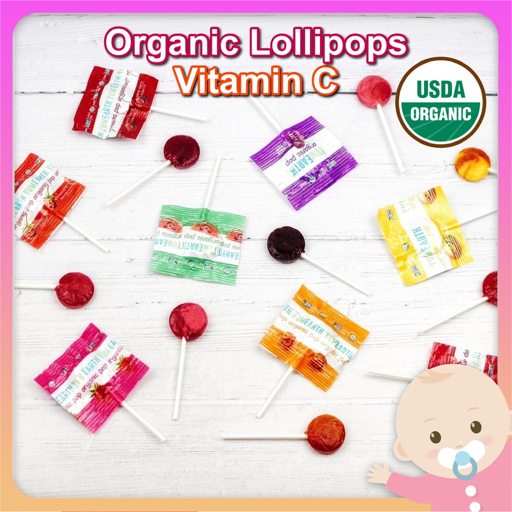 YUMEARTH Organic Pops Lollipops Fruits Vitamin C Candy Kids Family