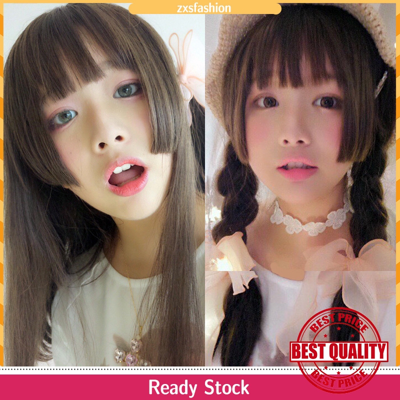 Rambut Palsu Hime Cut Girls Straight Hair Jellyfish Head Cos Long