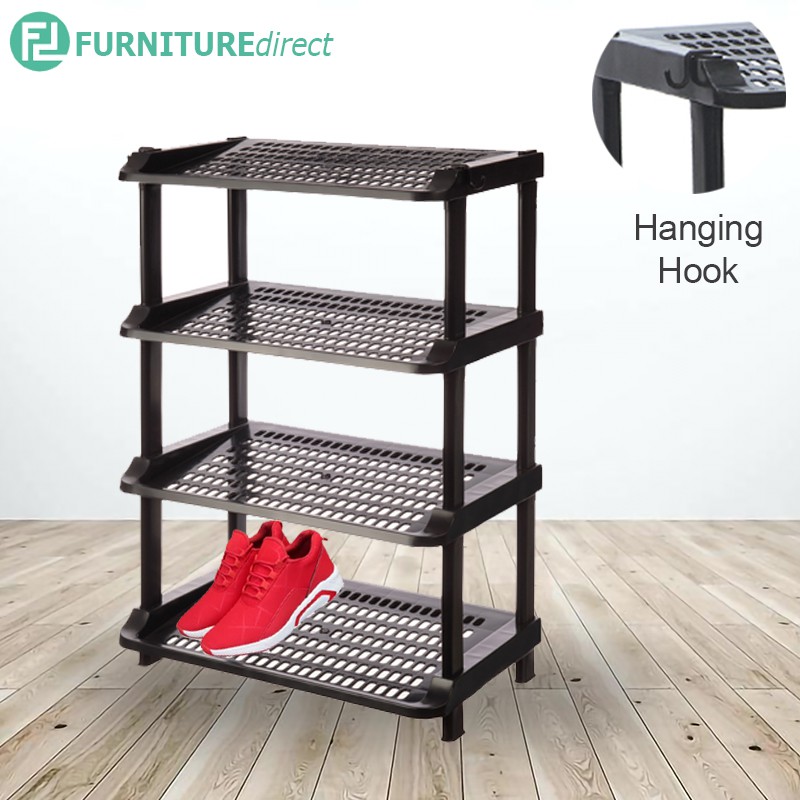 Furniture Direct 2288A 4 tier plastic shoe rack with hanging hook New