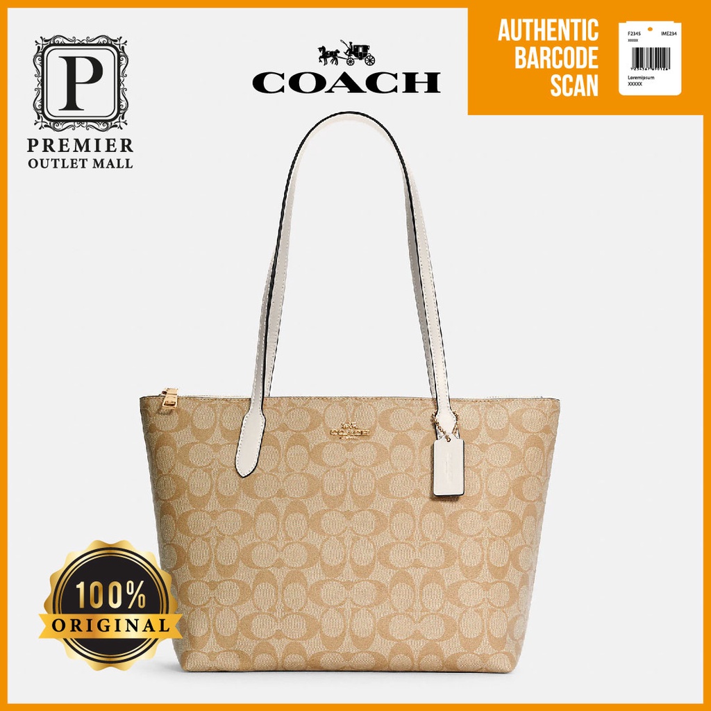 NWT Authentic Coach 4455 Zip Top Tote In Signature Canvas | Shopee Malaysia
