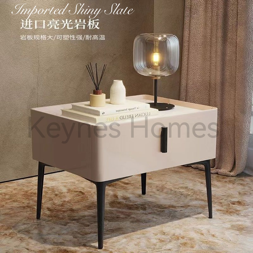 Minimalist Light Luxury Solid Wood Bedside Table Bedroom 2022 New Retro Bedside Table Slate