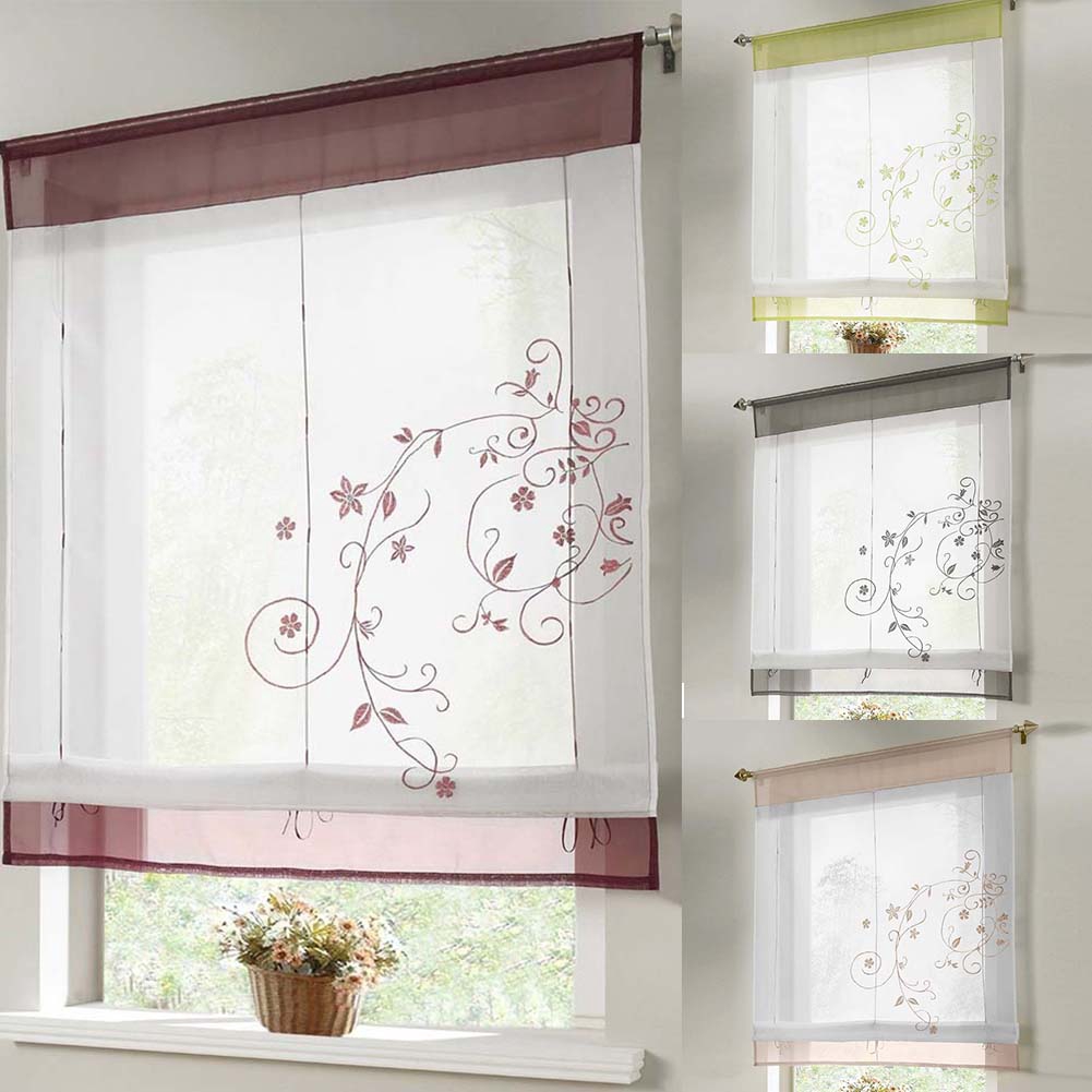 Top Exquisite Organza Bedroom Balcony Window Curtain Liftable Roman Curtains