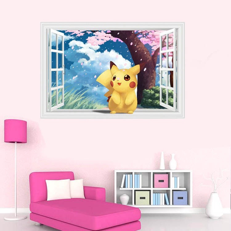 Pokemon Go Pikachu Character 3d Window Wall Decals Kids Art
