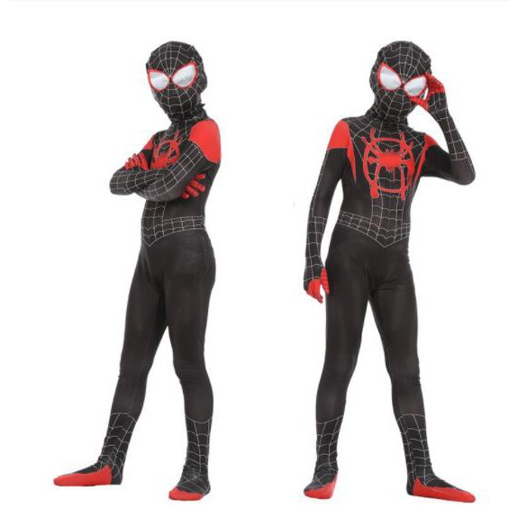Unisex Lycra Spandex Halloween New into The Spider Verse Miles Morales Cosplay Costumes Adult/Kids 3D Style 