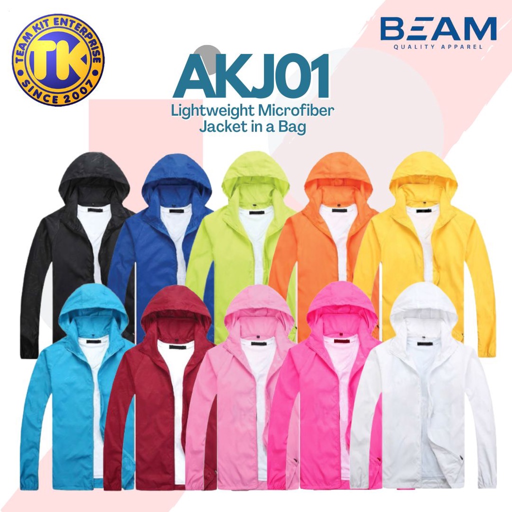 BEAM Unisex Lightweight Microfiber Jacket In A Bag AKJ01 (Packable