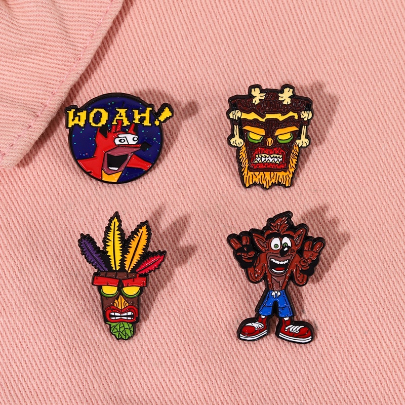 Retro Gaming Cool Crash Bandicoot Enamel Pin Brooches Collection Woah Aku Aku Brooch Badges Honest Adventure Video Game Jewelry Badge Fans Gift