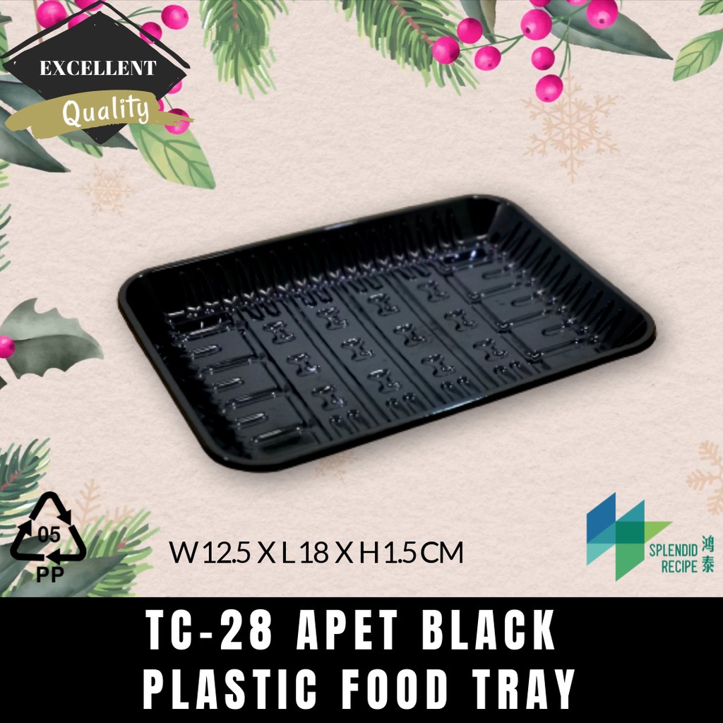TC28 APET Black Plastic Food Tray / Fruit, Vegetable Frozen Wrap Tray / Tray Daging Beku