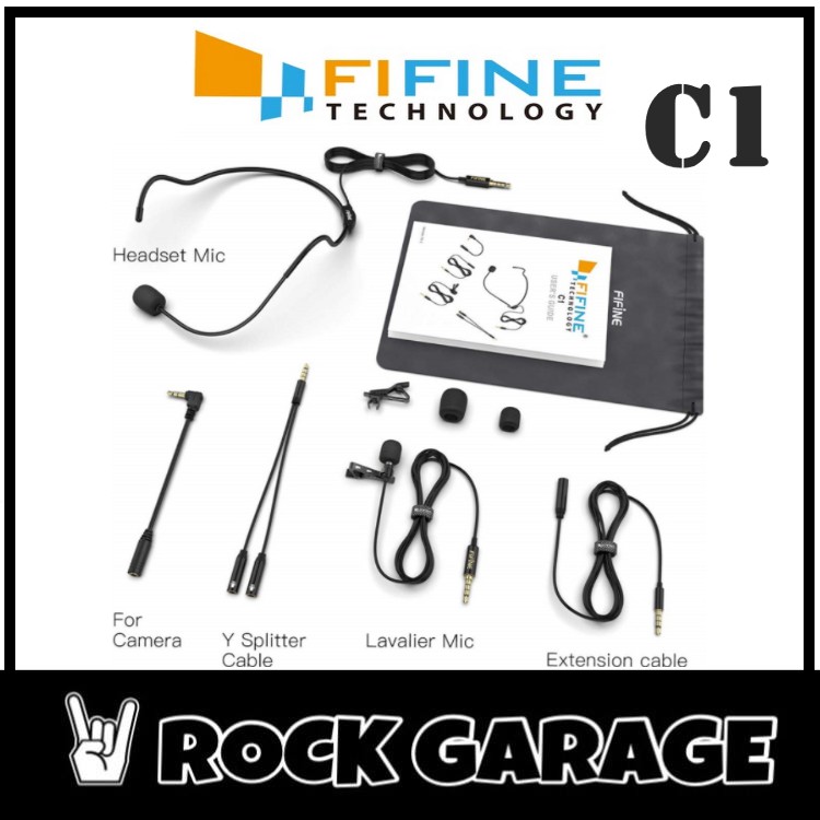 FIFINE C1 Lavalier Microphone w/Extension Cable & YSplitter for Smartphone, Camera and PC