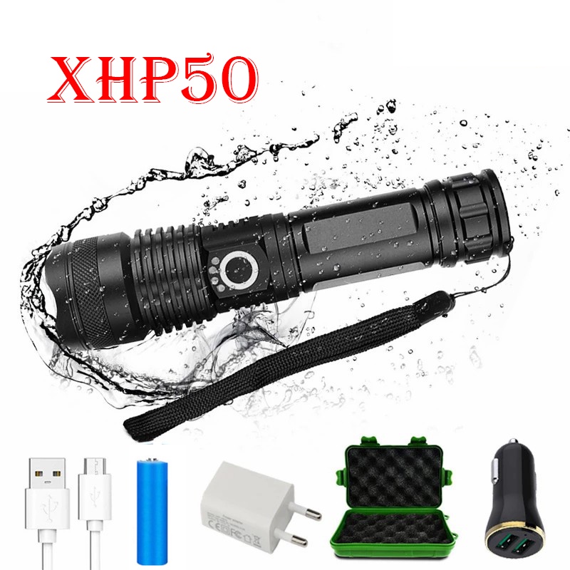 LED Flashlight XHP50 Powerful Tactical Flashlights High Lumens USB Rechargeable Waterproof