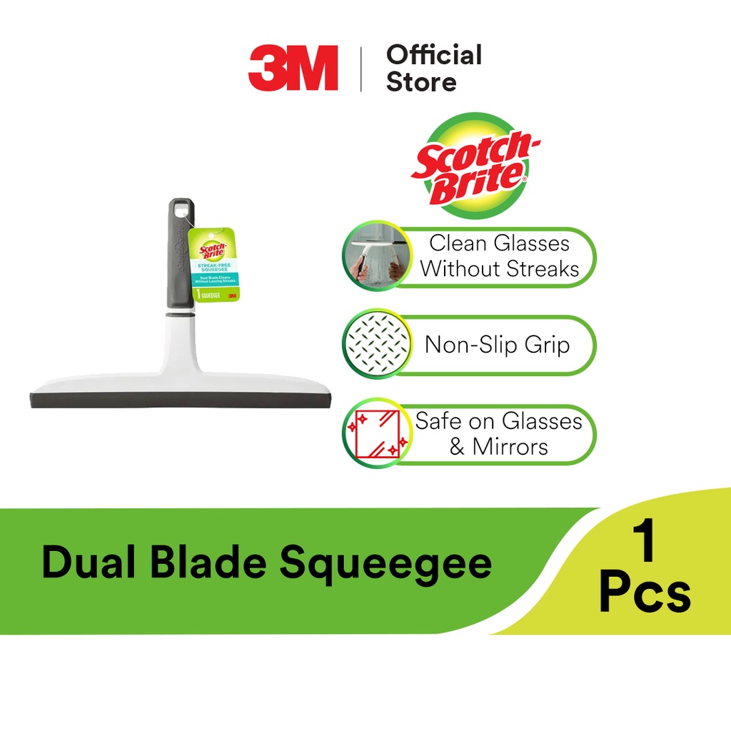 3M ScotchBrite Dual Blade Squeegee NonSlip Grip StreakFree Glass