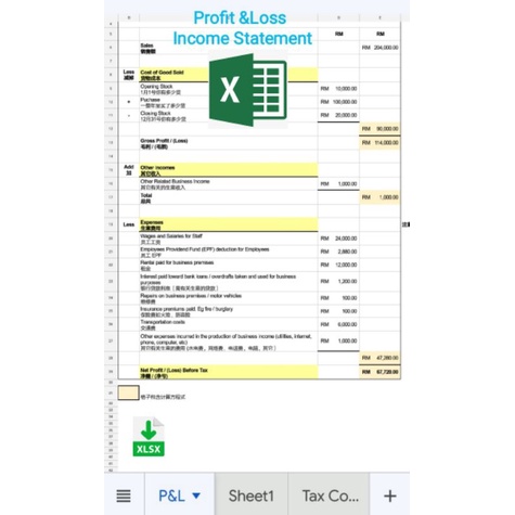 Form B Cukai Excel LHDN Income Tax Profit&Loss Balance Sheet Tax ...