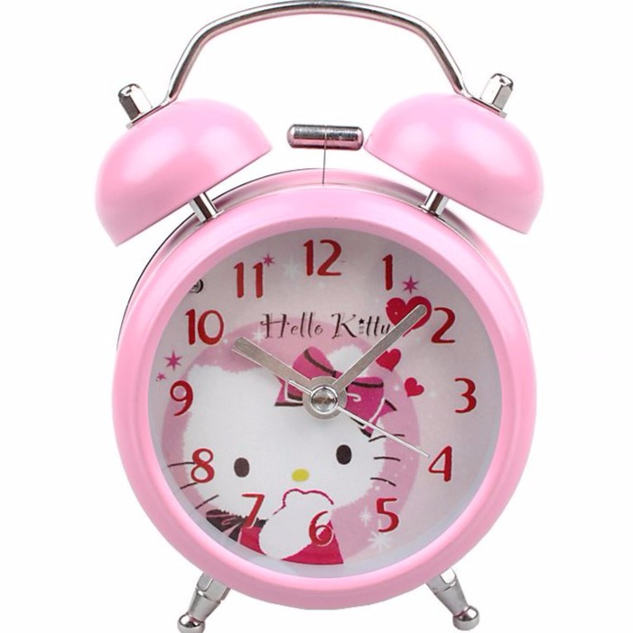 Cute 3inch Hello Kitty Alarm Clock Pink Metal Dual Bell Children