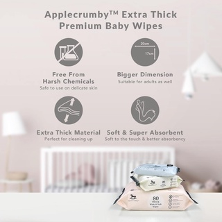 Applecrumby Extra Thick Baby Wipes (80's x 12 Packs) [Free Baby Wipes (80's x 3 Packs) #3