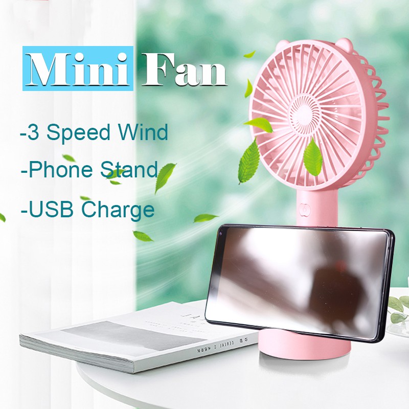 👍Handheld Small Fan Dormitory Desk Surface USB Rechargeable Portable Mini Fan Free Battery USB Cable