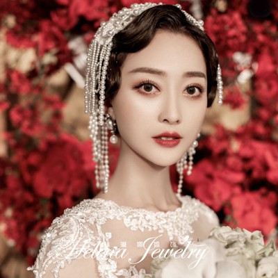 New Korean bride lace Pearl tassel headdress wedding photography building  hair jewelry head flower retro travel travel h | Shopee Malaysia